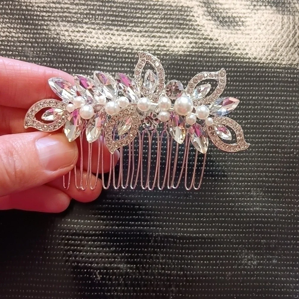 Silver Floral Bridal Hair‎ Comb Rhinestone Boho Wedding Hair Clip Fairycore Chic